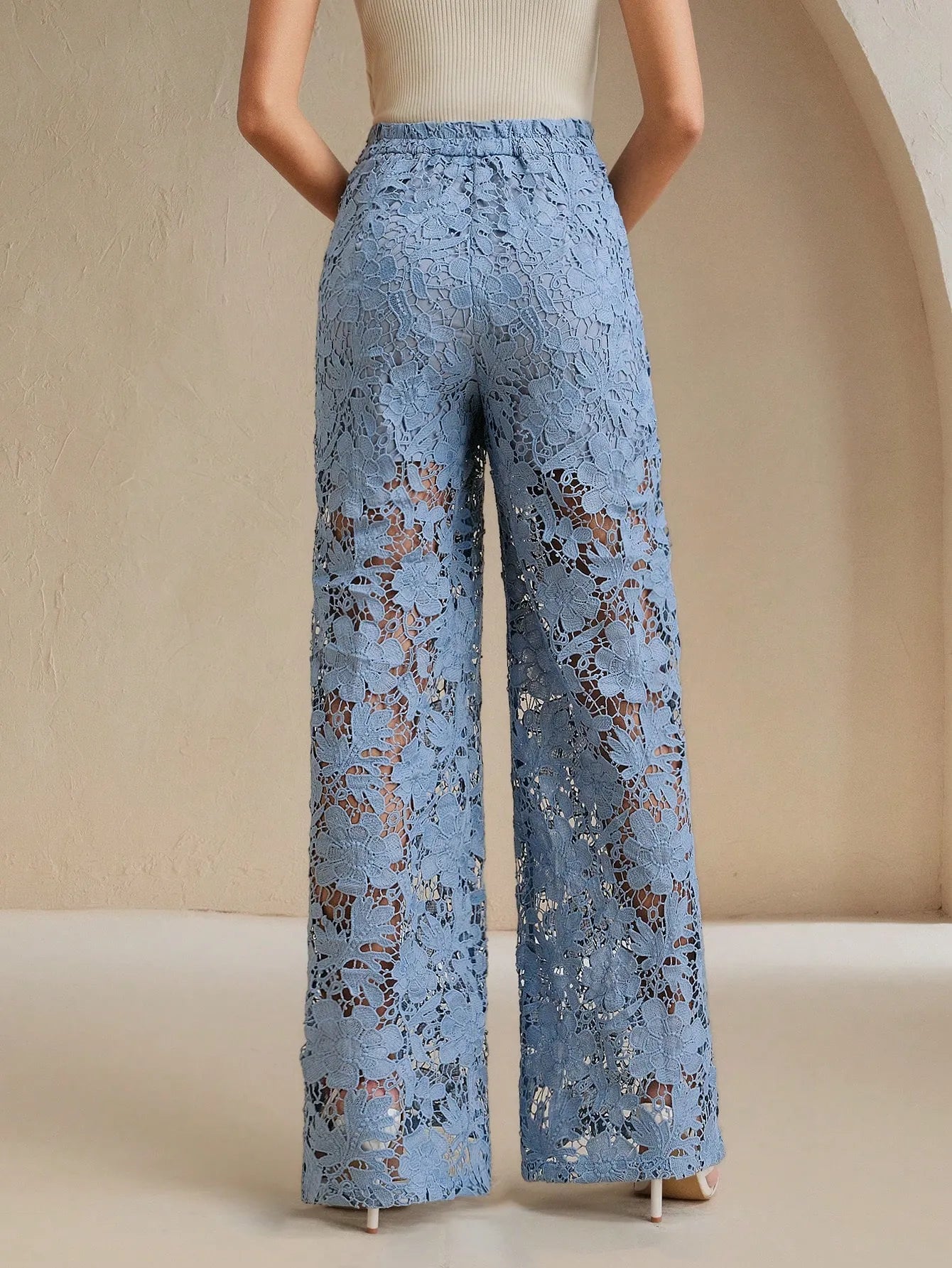 Floral Lace Cutout Straight‑Leg Pants
