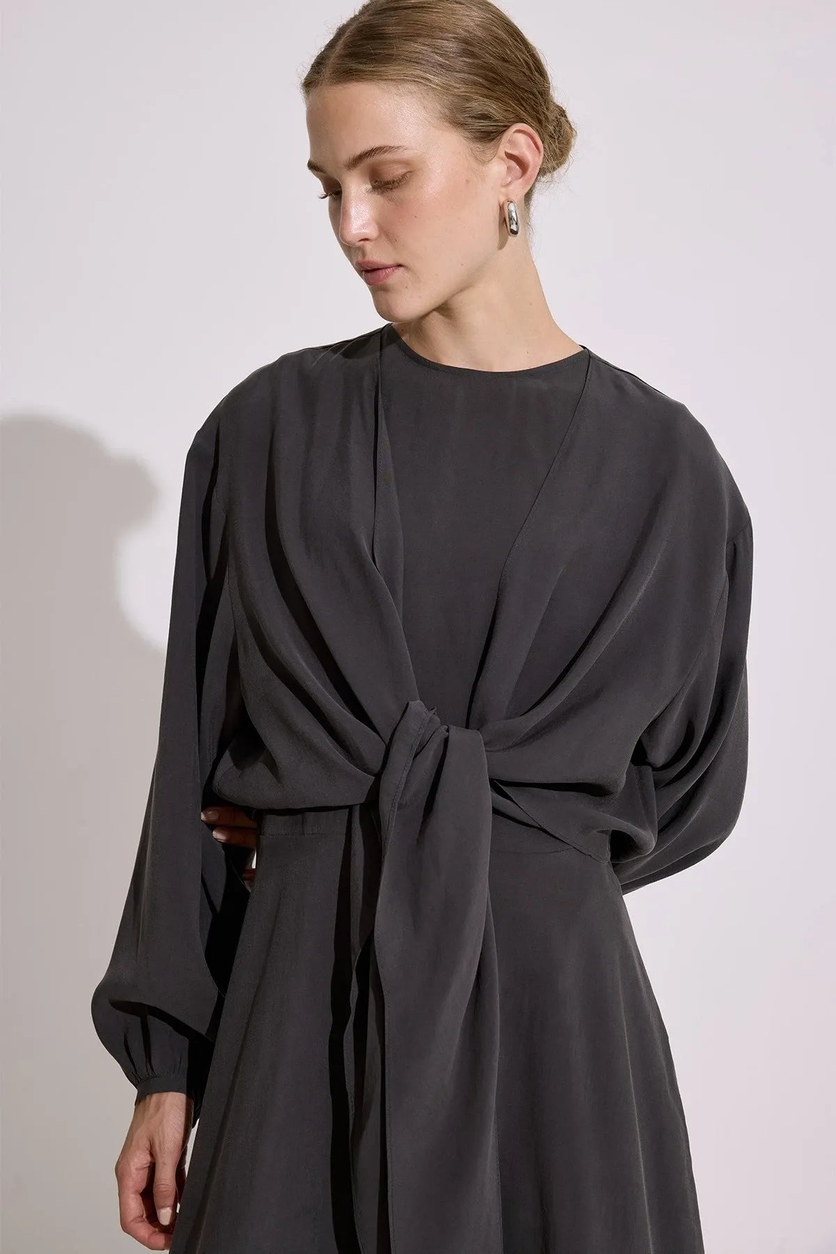 Elegant Draped Modal Wrap Dress – Anthracite