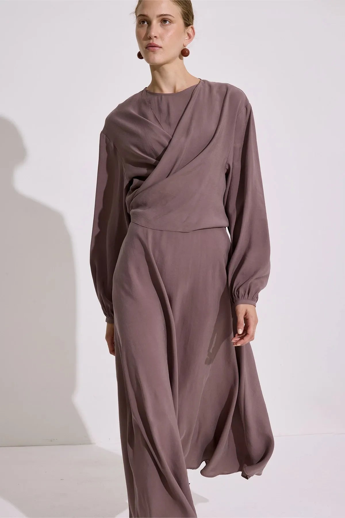 Elegant Draped Modal Wrap Dress – Dusty Rose