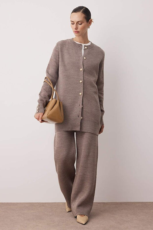 Mink Pearl-Button Knit Two-Piece Set