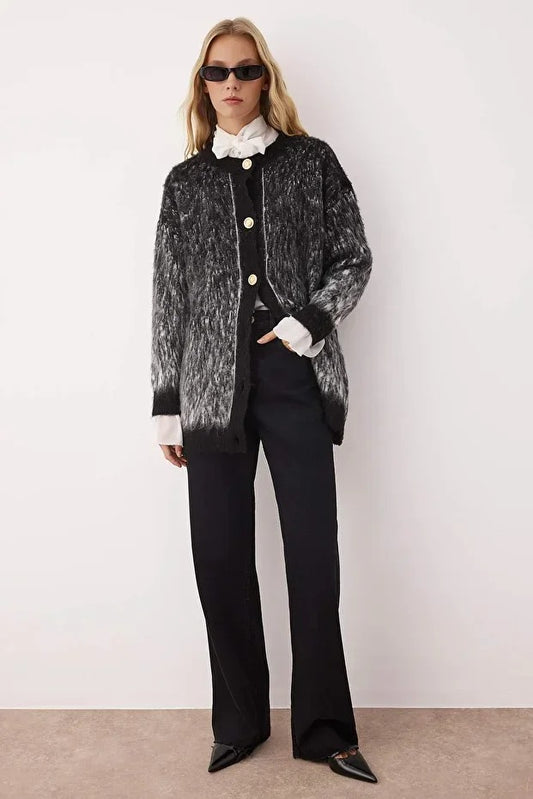 Black Shaggy Knit Cardigan