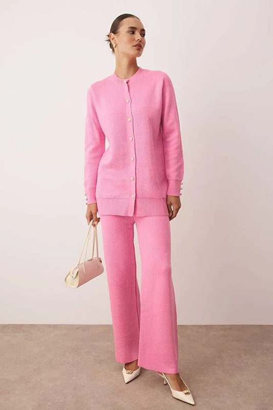 Blush Pearl-Button Knit Two-Piece Set