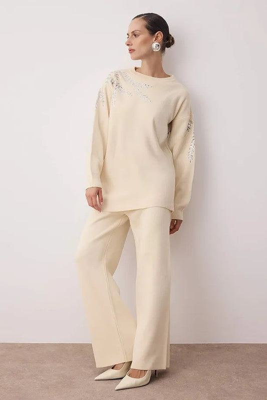 Mink Sequin-Embellished Knit Two-Piece Set