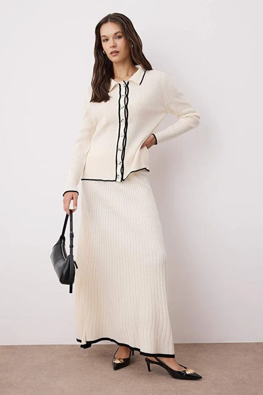 Ivory Regular Ribbed Knit Modest Two-Piece Set
