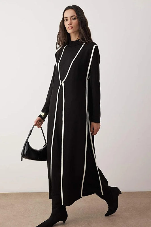 Black A-line Interlock Knit Modest Two-Piece Set
