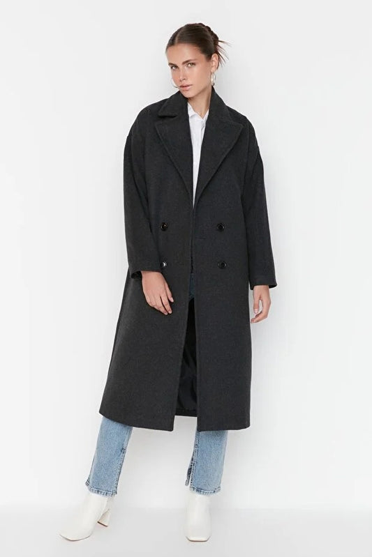 Anthracite Oversized Wide-Cut Long Wool-Blend Overcoat