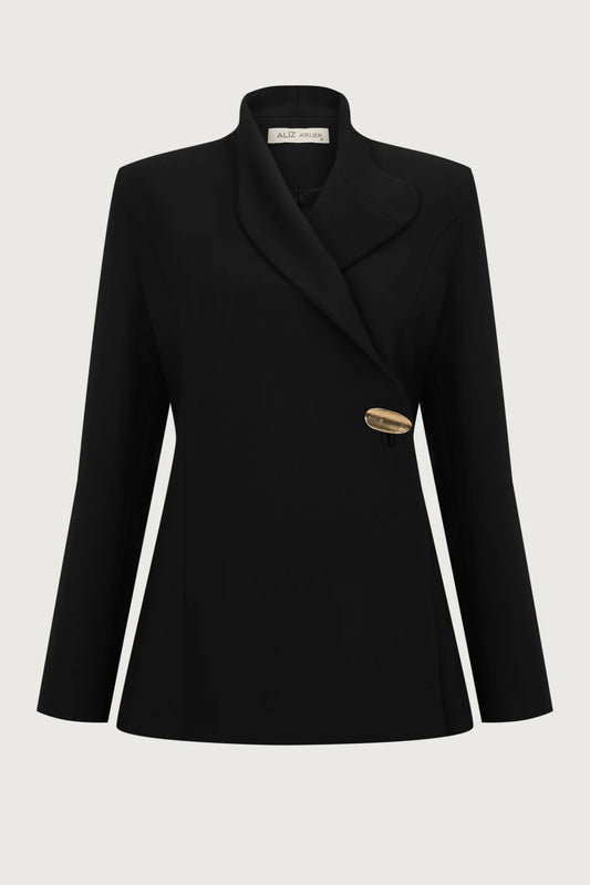 Gold-Accent Premium Collar Jacket – Black