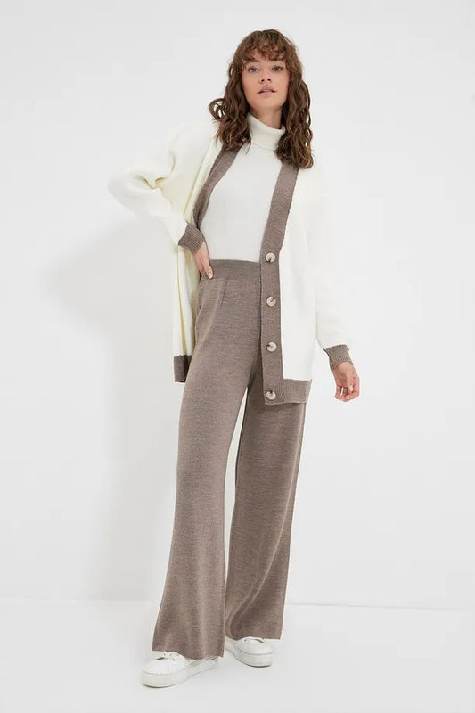 Mink Stripe Detail Knit Cardigan & Pants Set