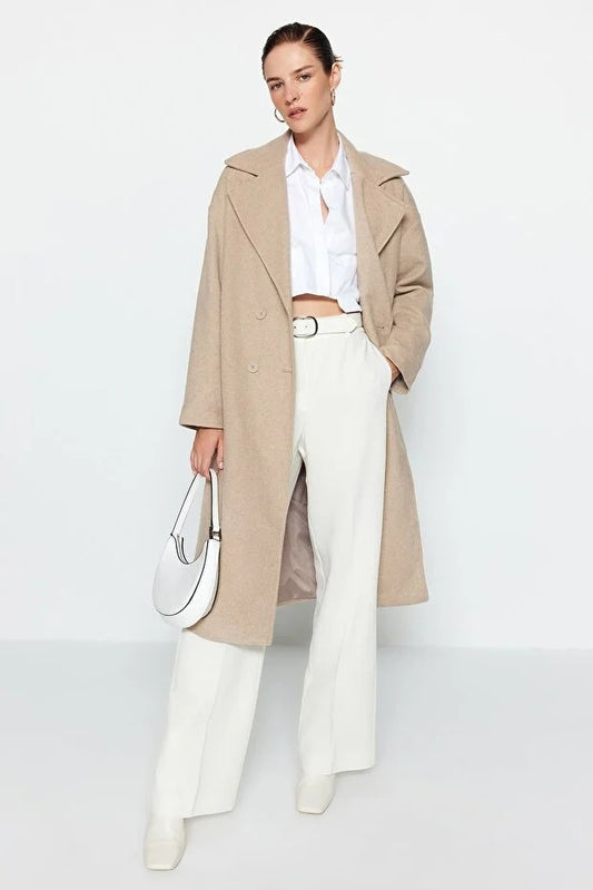 Oversized Wide-Cut Long Wool-Blend Overcoat