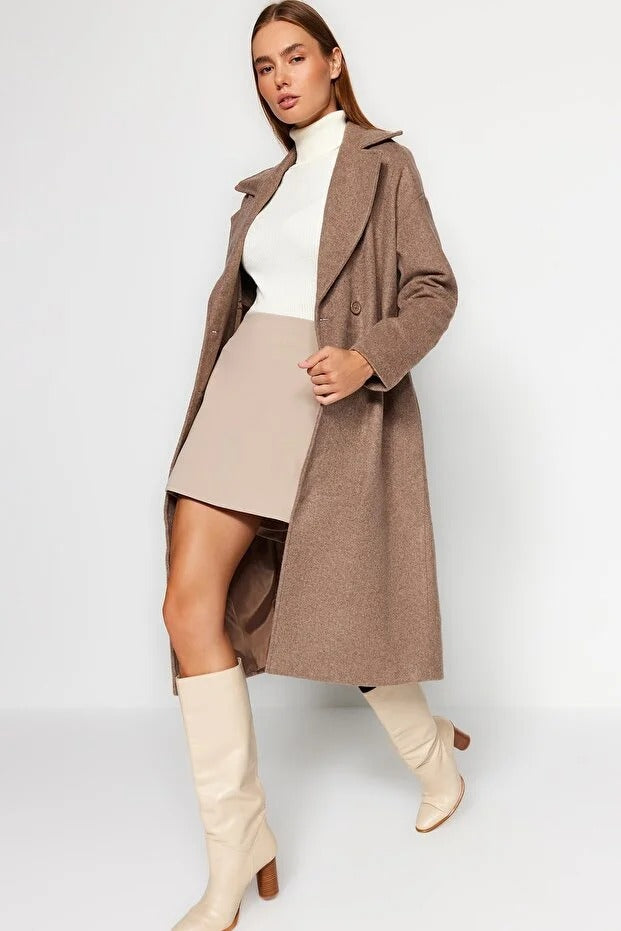 Mink Oversized Wide-Cut Long Wool-Blend Overcoat