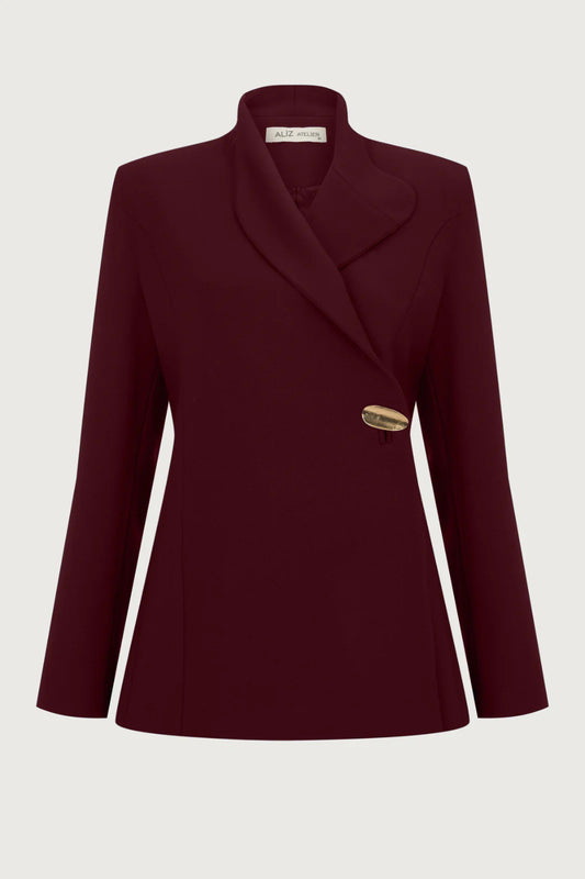 Gold-Accent Premium Collar Jacket – Burgundy