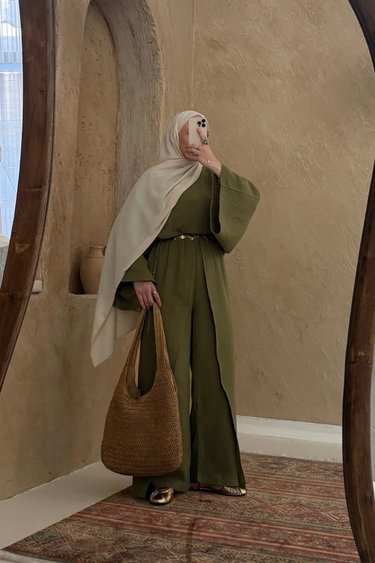 Relaxed Fit Green Muslin Jumpsuit