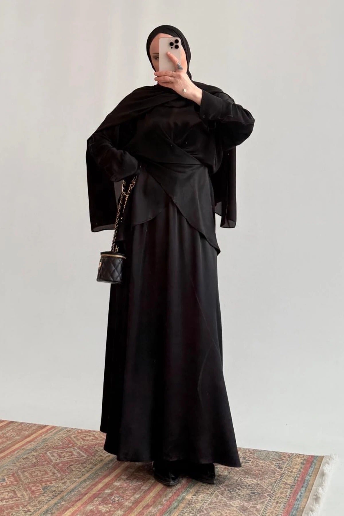 Satin Skirt & Top Set – Black