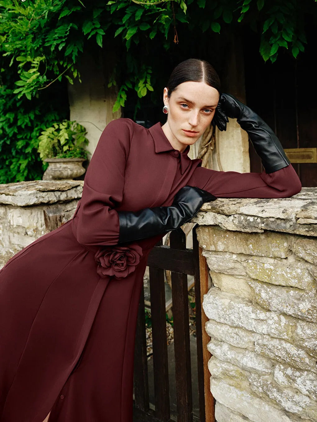 Limited Collection Burgundy Belted Crepe Shirt Dress