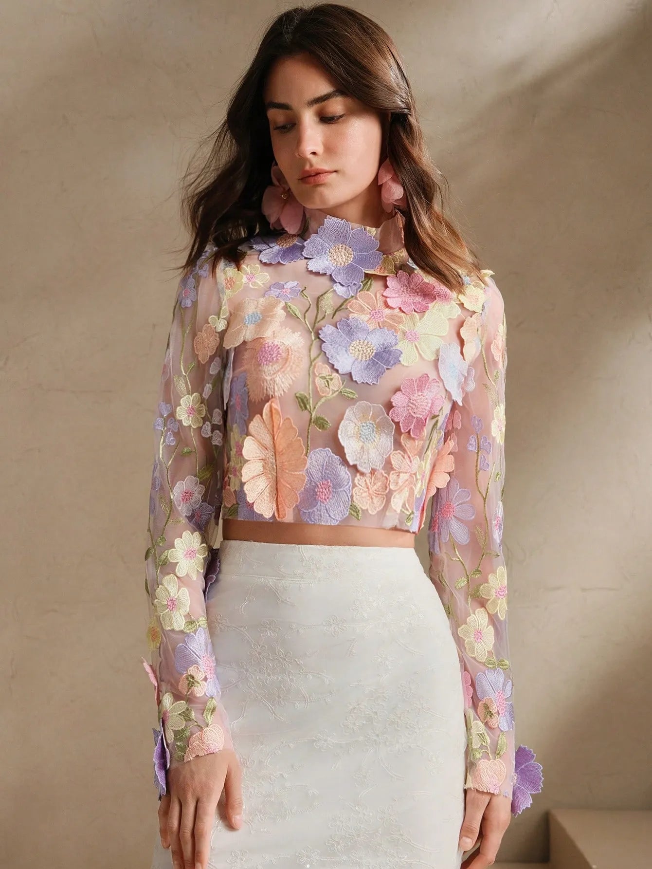 Flower Mesh Blouse – Baby Pink