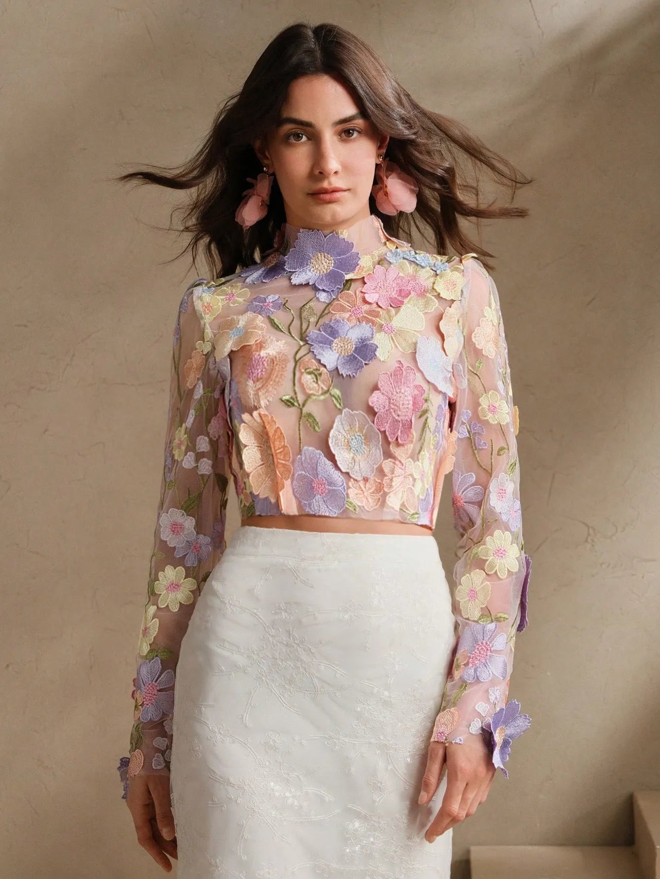 Flower Mesh Blouse – Baby Pink