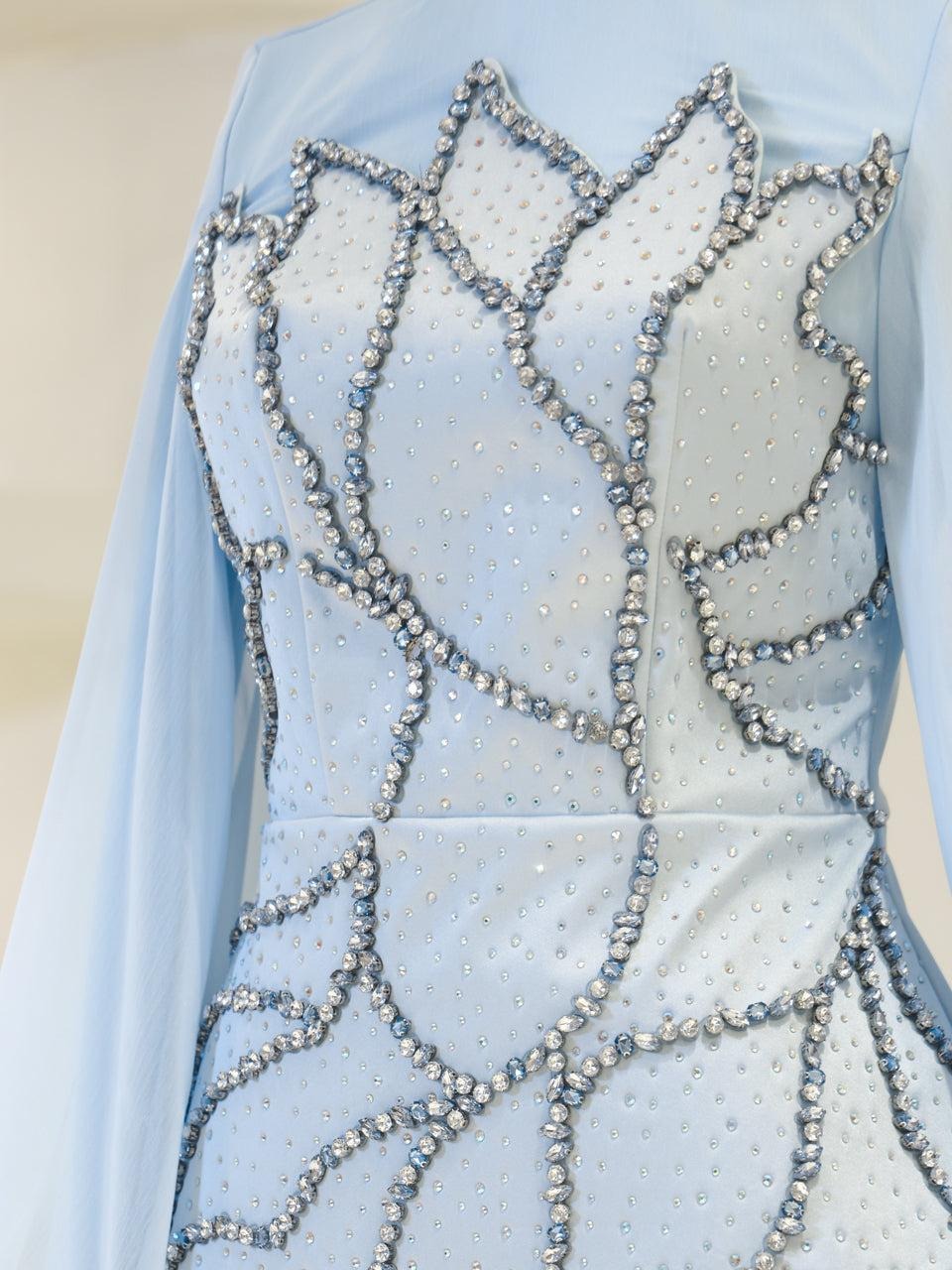 Bloomsbury Chiffon & Satin Evening Dress - Baby Blue