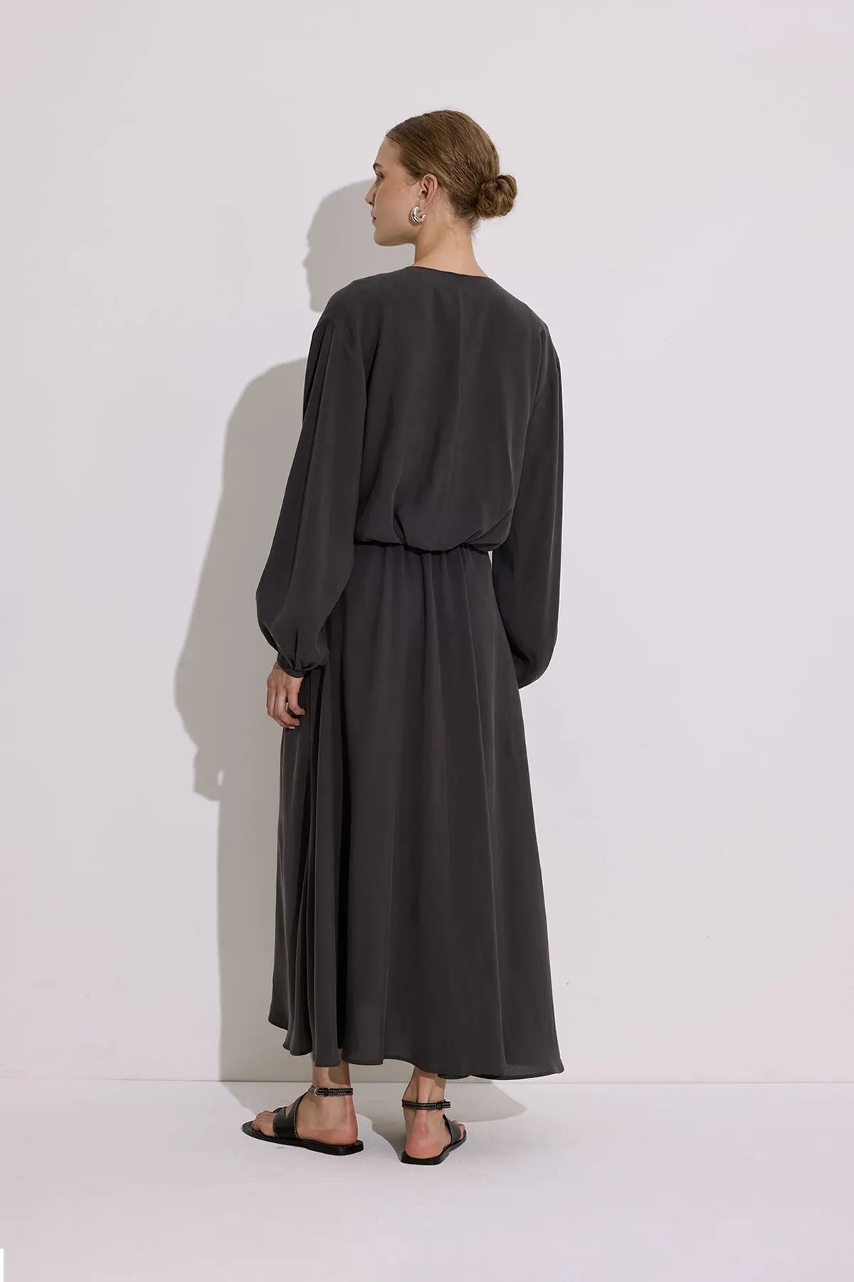 Elegant Draped Modal Wrap Dress – Anthracite