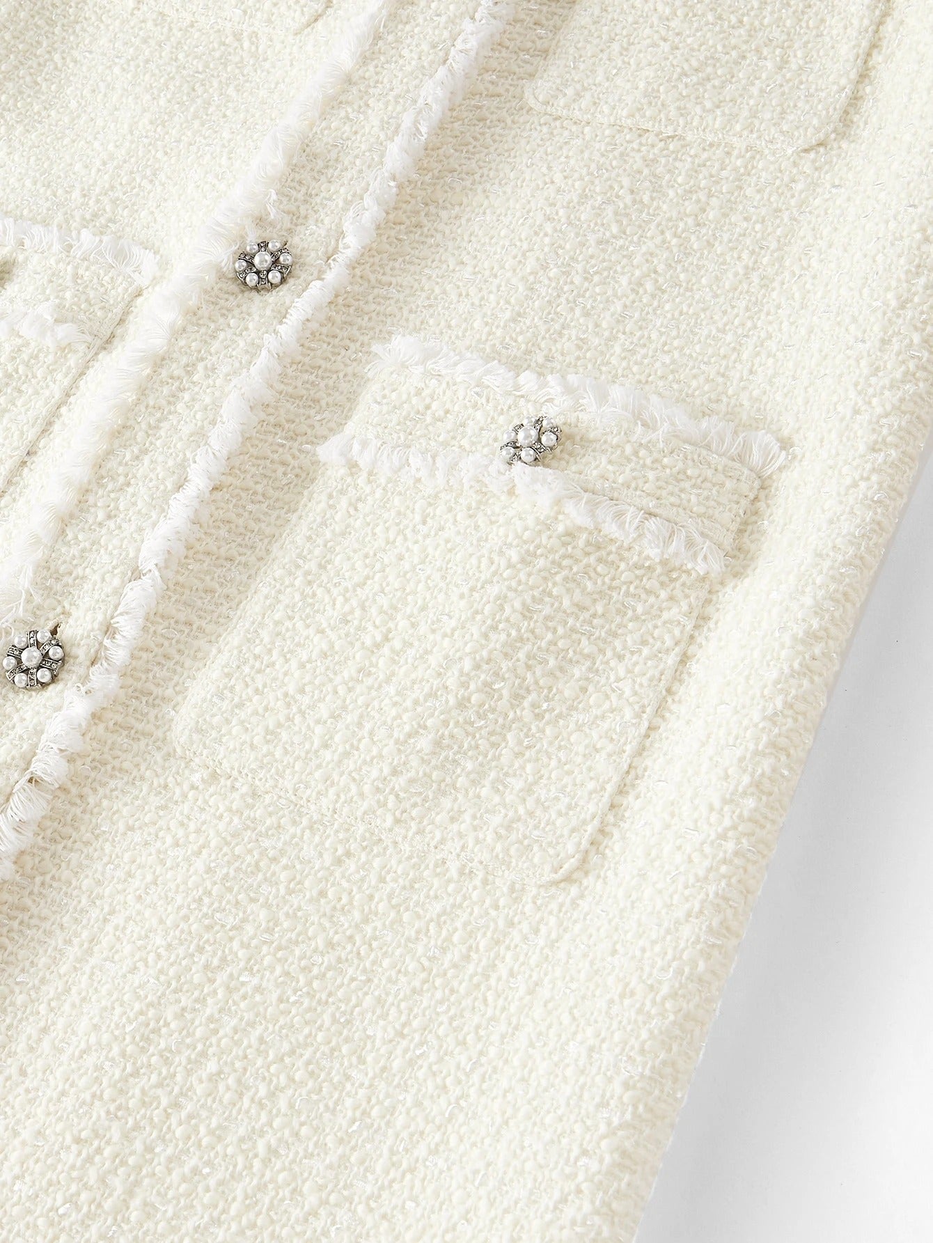 Tweed Solid Long Coat with Raw