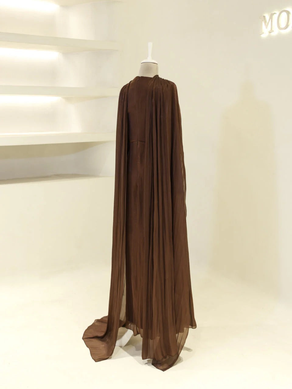 Orchid Fabric Flare Modest Evening Dress - Brown