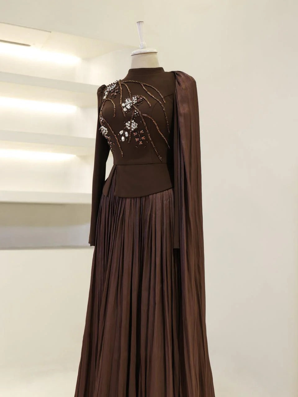 Beaded Embellished Maxi Evening Dress for Formal Events - Brown