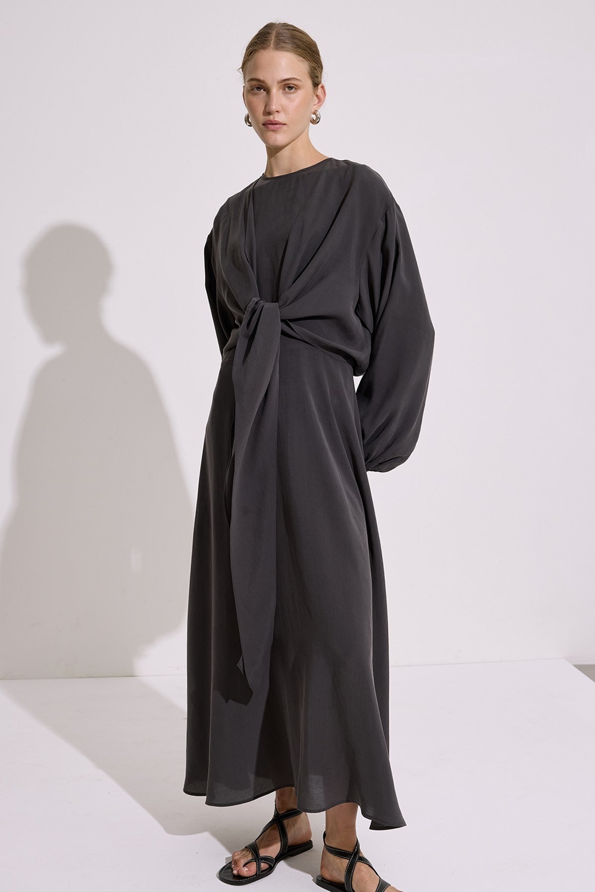 Elegant Draped Modal Wrap Dress – Anthracite