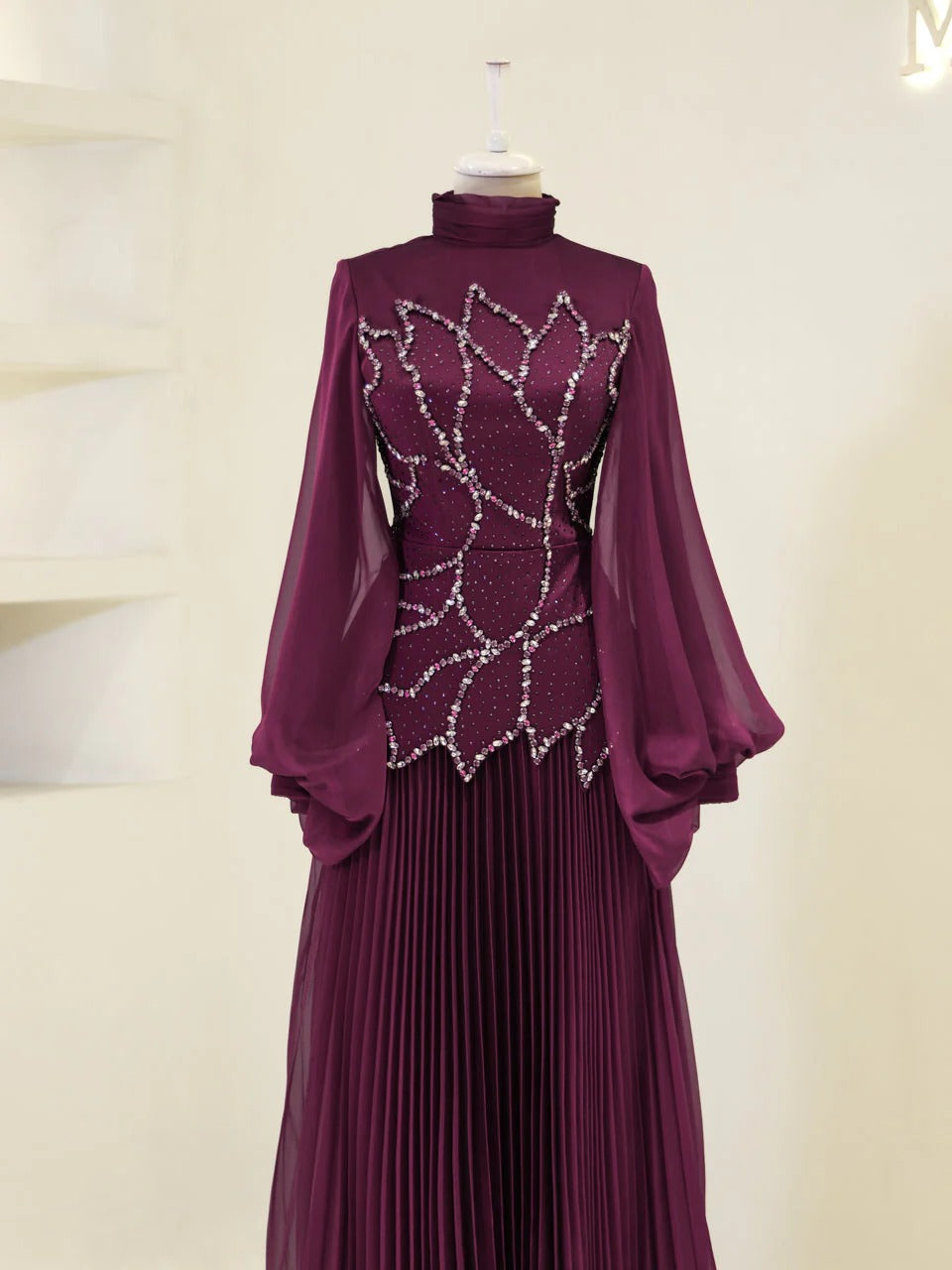Bloomsbury Chiffon & Satin Evening Dress - Purple