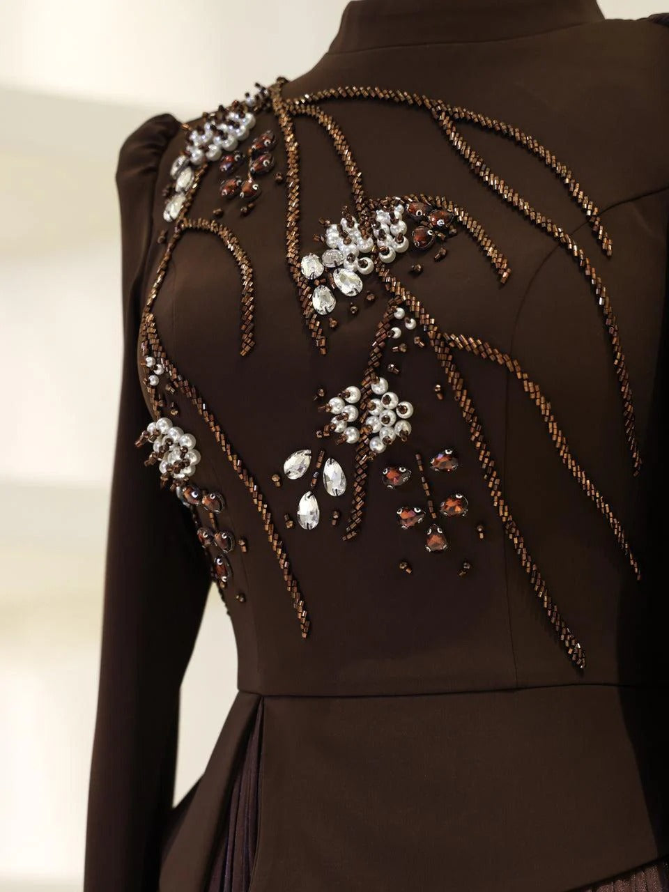 Beaded Embellished Maxi Evening Dress for Formal Events - Brown