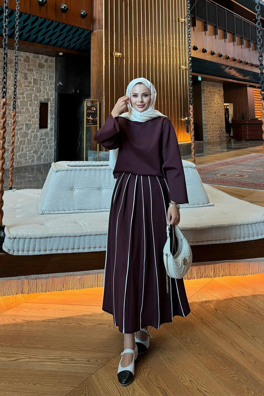 Burgundy Scuba Skirt Co-Ord with Contrast Piping