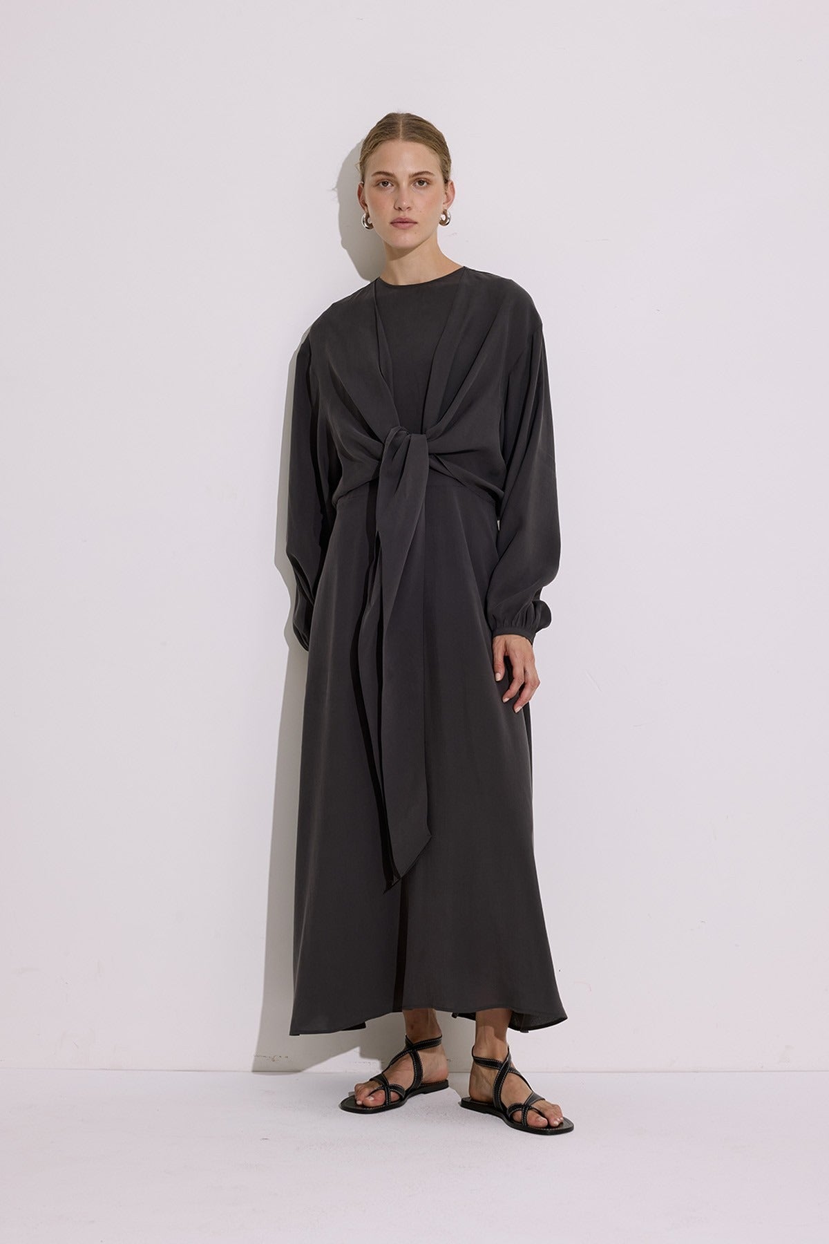 Elegant Draped Modal Wrap Dress – Anthracite