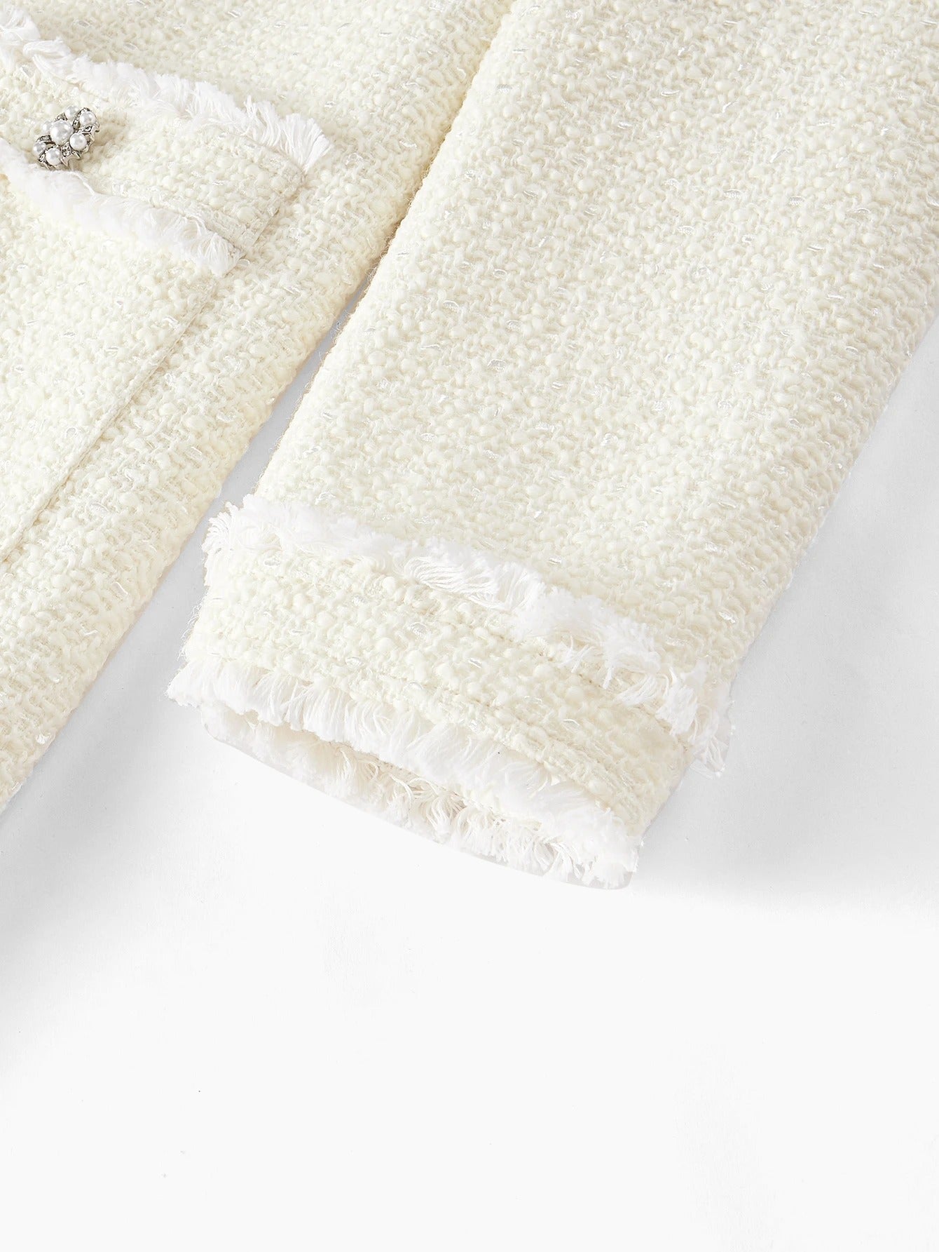 Tweed Solid Long Coat with Raw