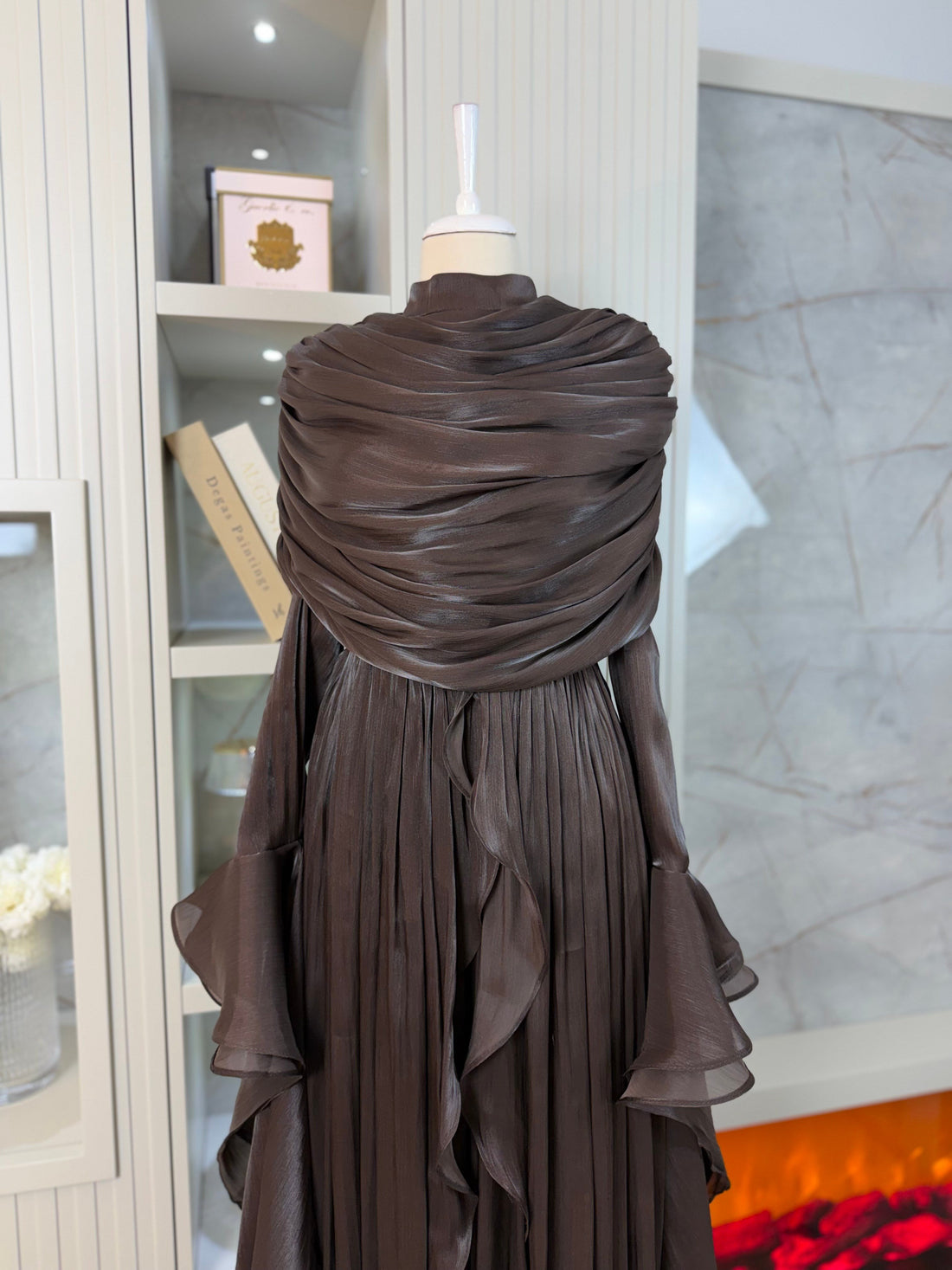 Brown Chiffon Modest Evening Gown