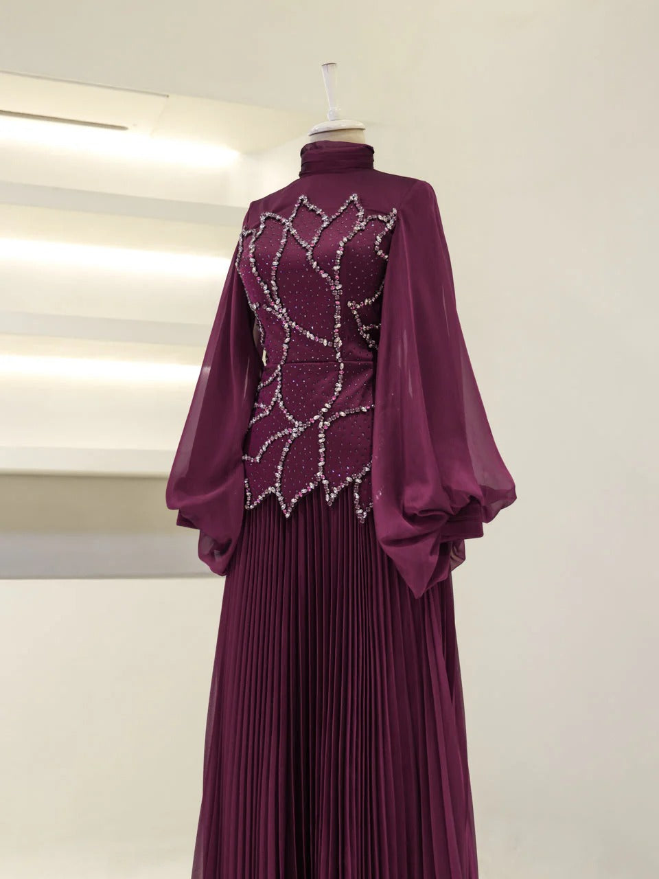 Bloomsbury Chiffon & Satin Evening Dress - Purple