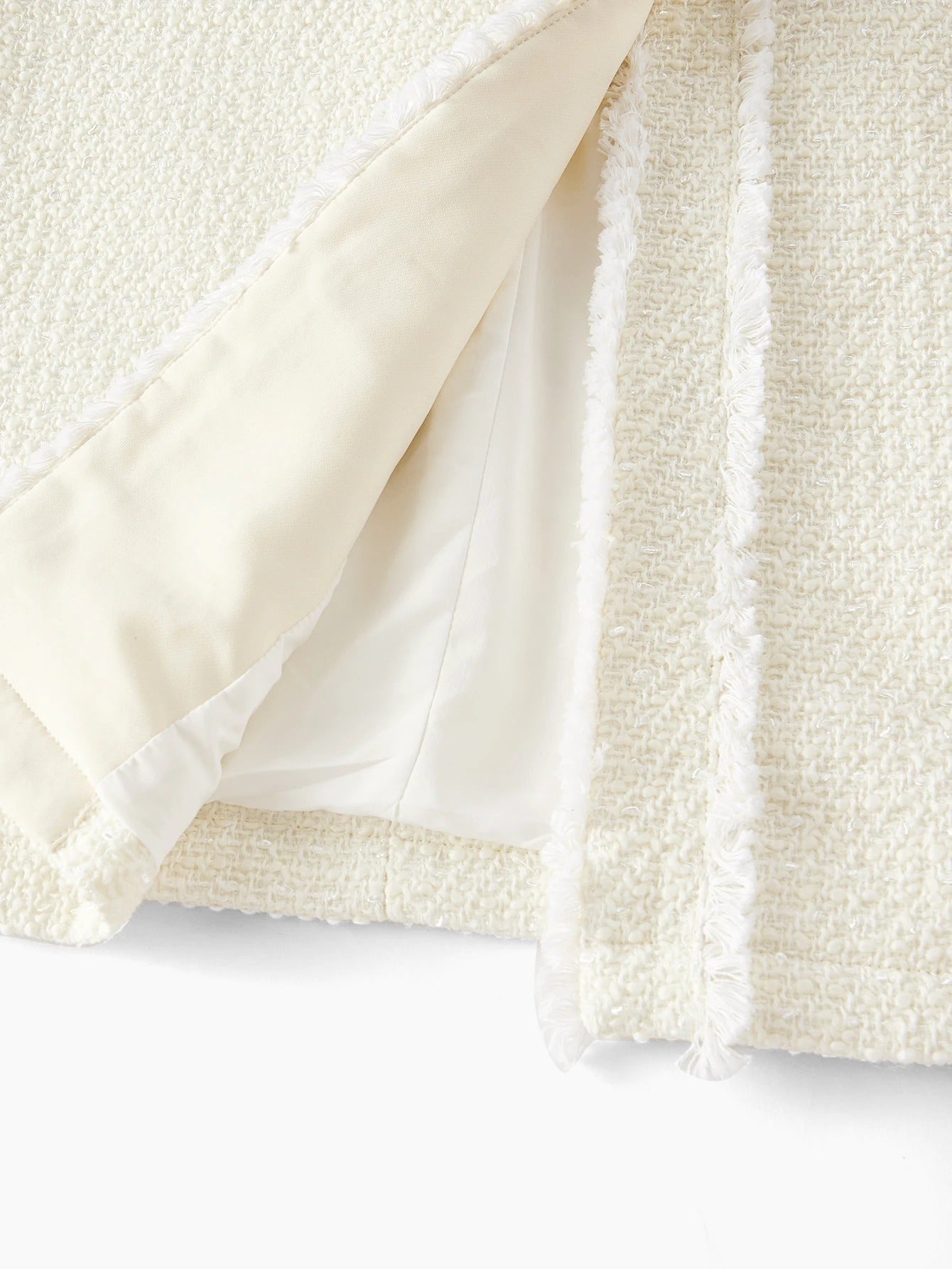 Tweed Solid Long Coat with Raw