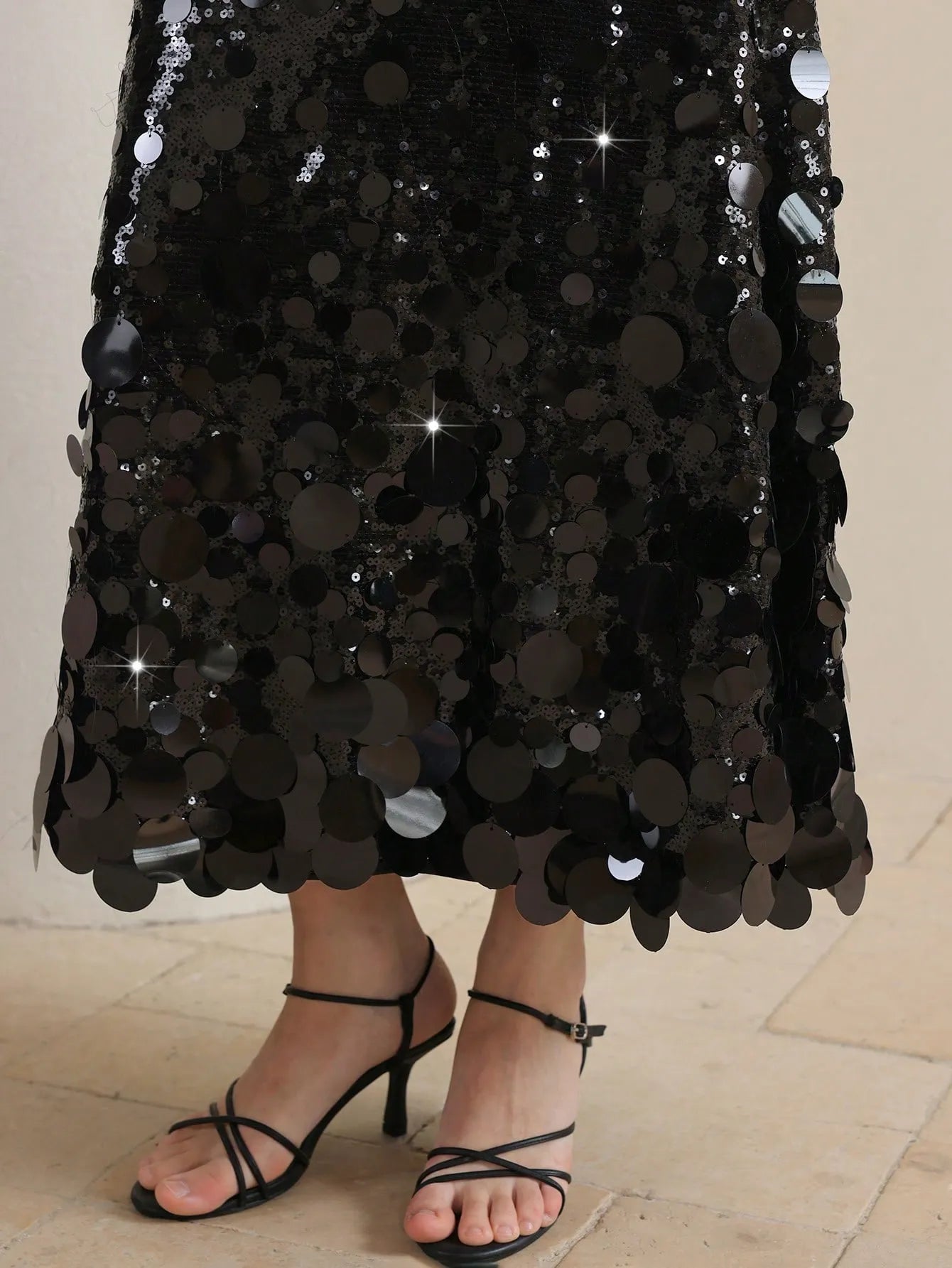 Black Sequined Long Skirt