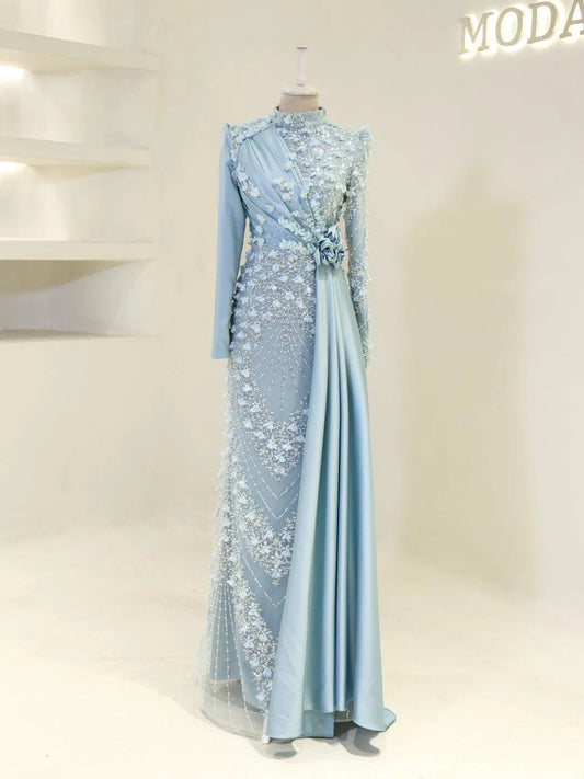 Darelia Textured Feather-Effect Gown- Blue