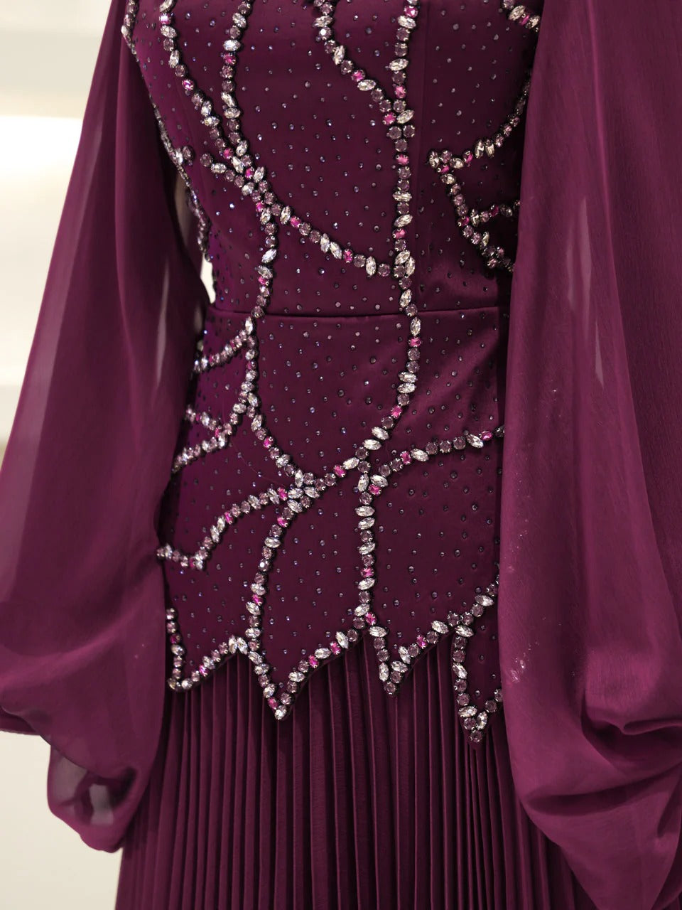 Bloomsbury Chiffon & Satin Evening Dress - Purple