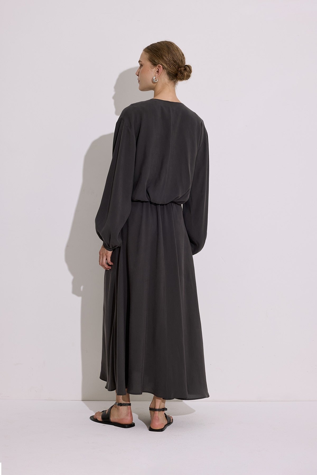 Elegant Draped Modal Wrap Dress – Anthracite