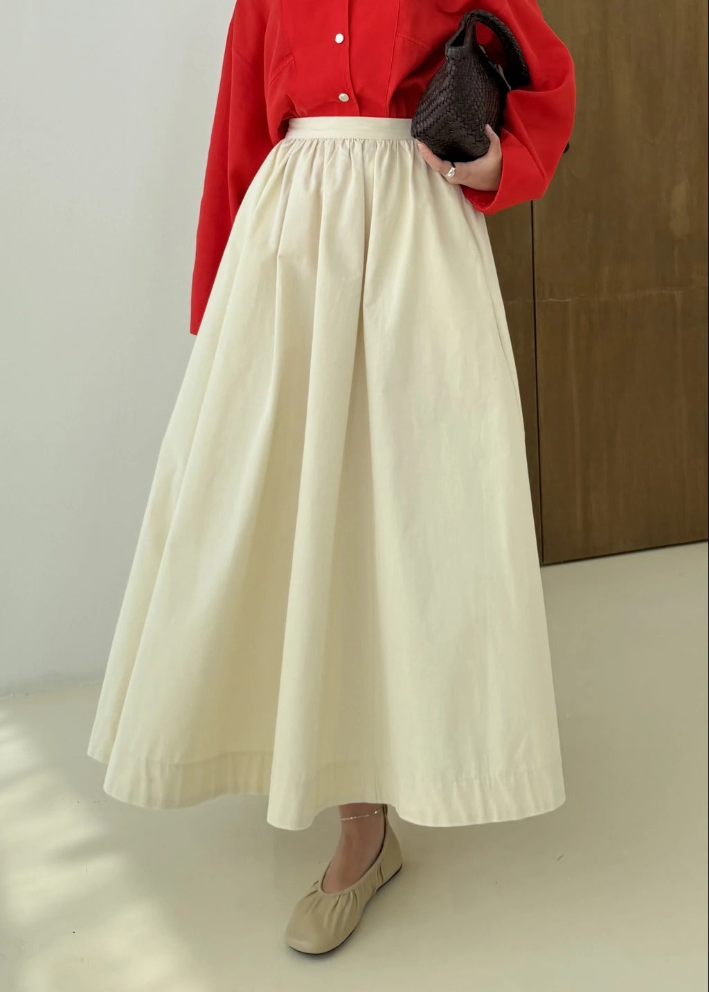 Voluminous Vanilla Cotton Maxi Skirt