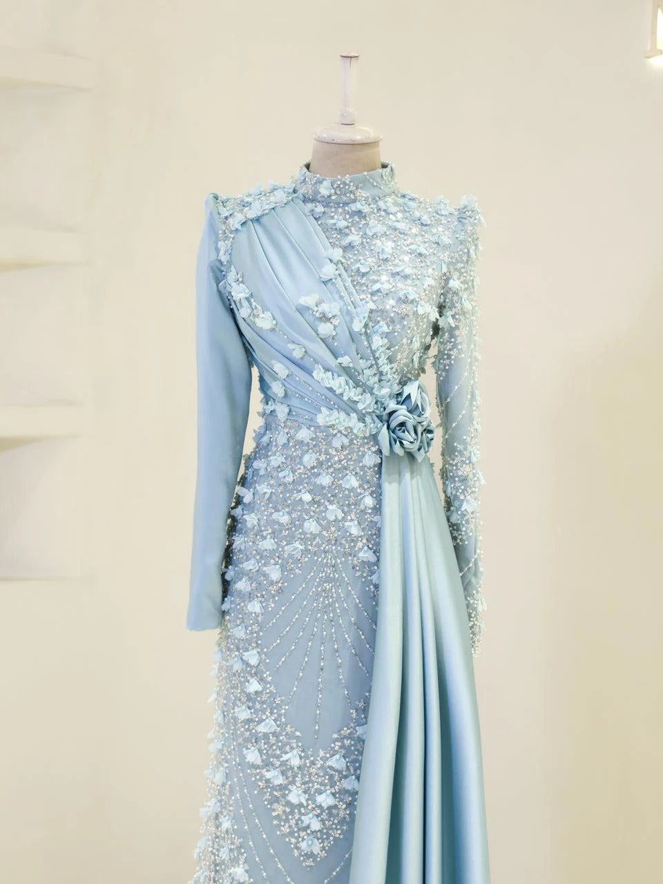 Darelia Textured Feather-Effect Gown- Blue