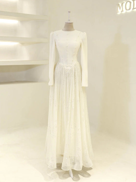 Nada Satin and Tulle Modest Evening Dress