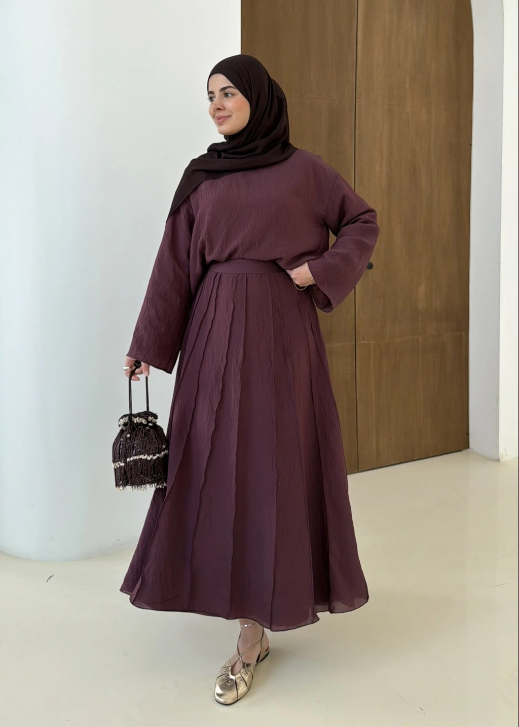 Reverse Stitch Skirt Set - Damson