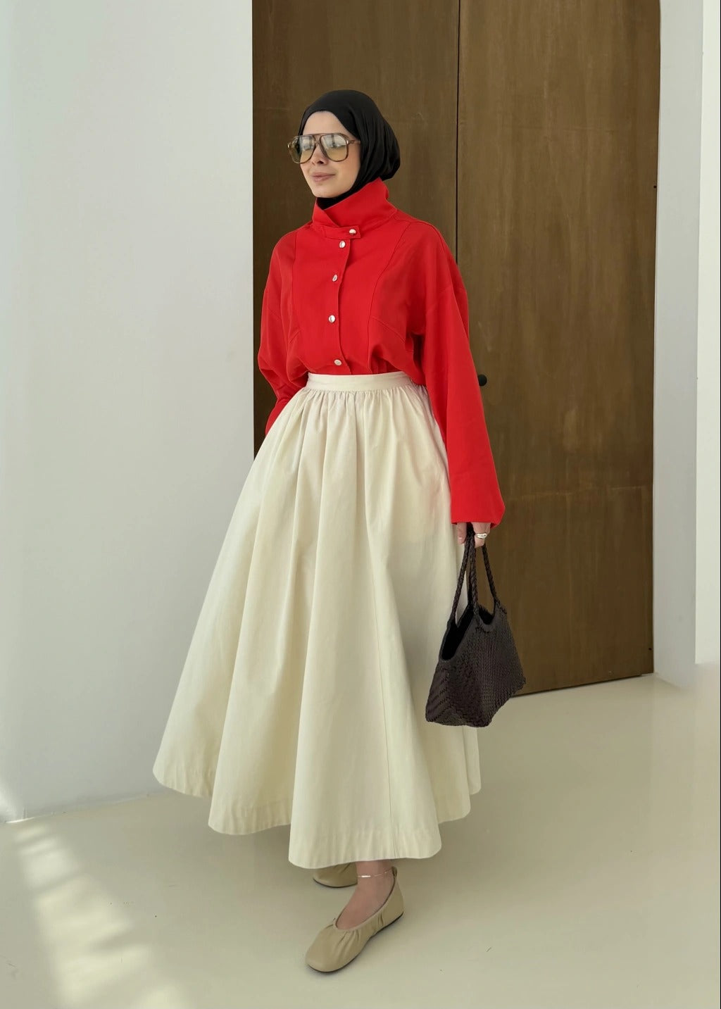 Voluminous Vanilla Cotton Maxi Skirt