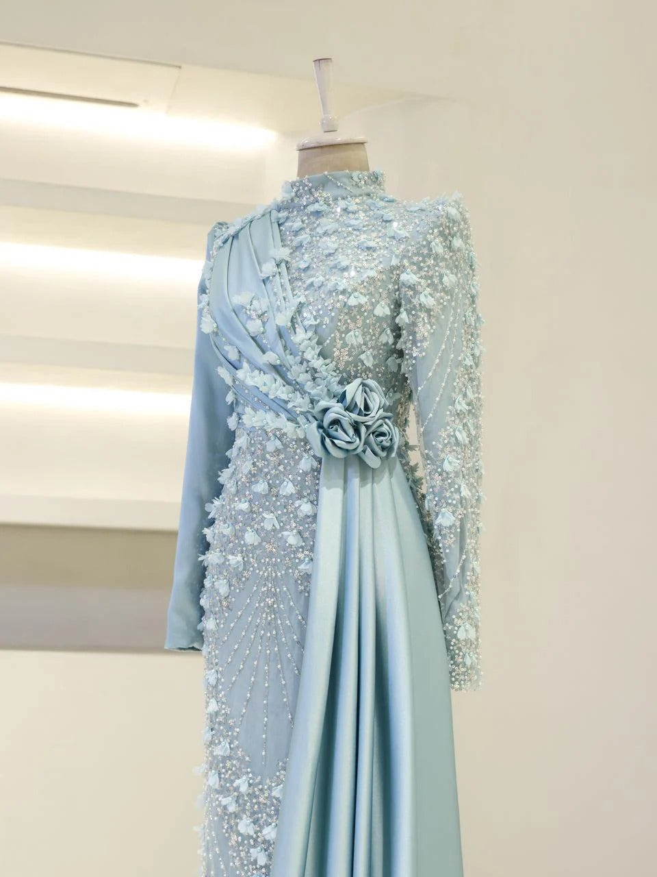 Darelia Textured Feather-Effect Gown- Blue
