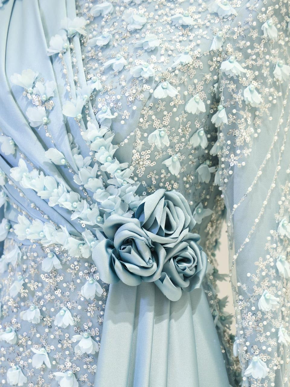 Darelia Textured Feather-Effect Gown- Blue