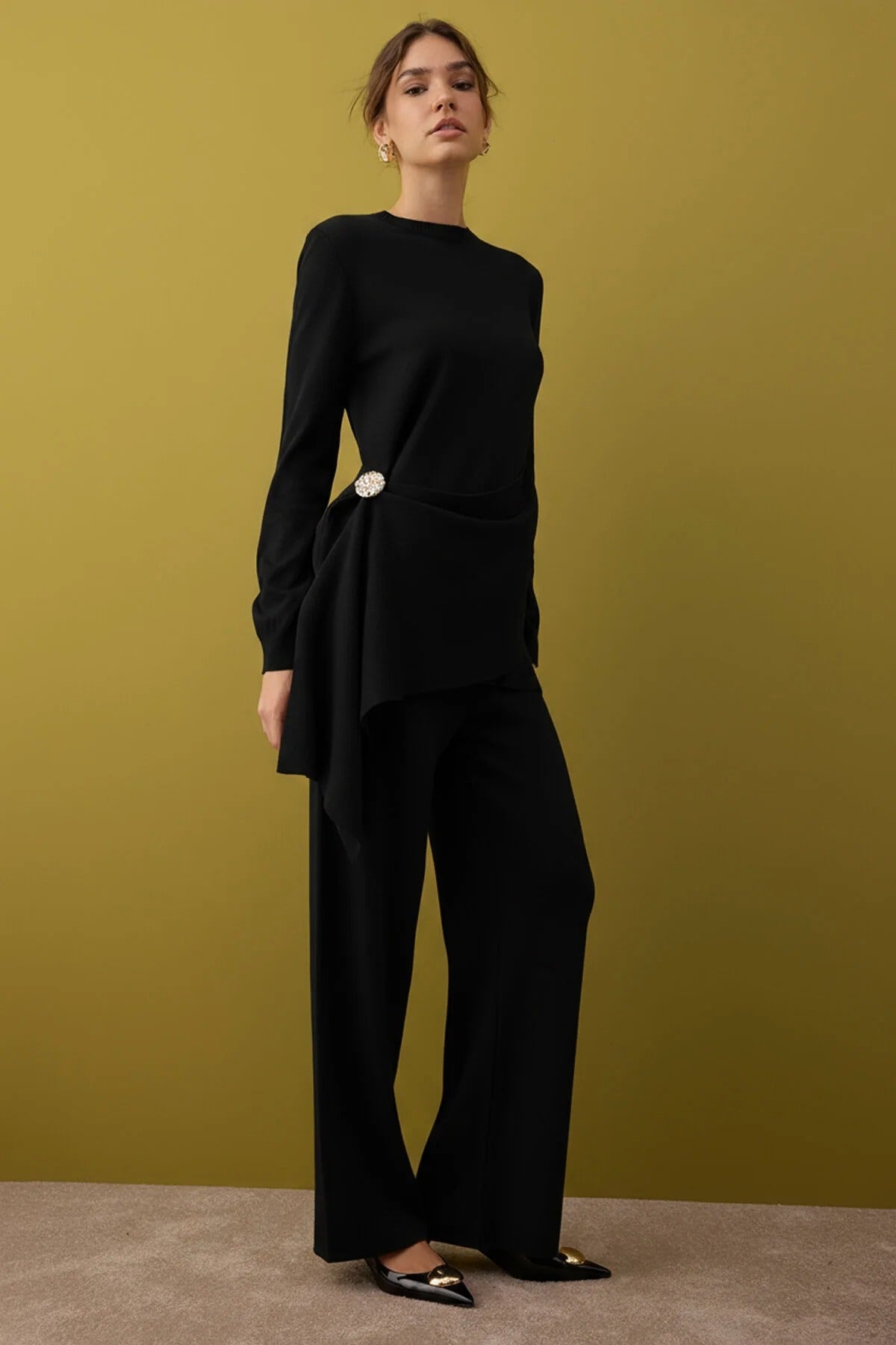 Black Knit Set with Buckle Detail