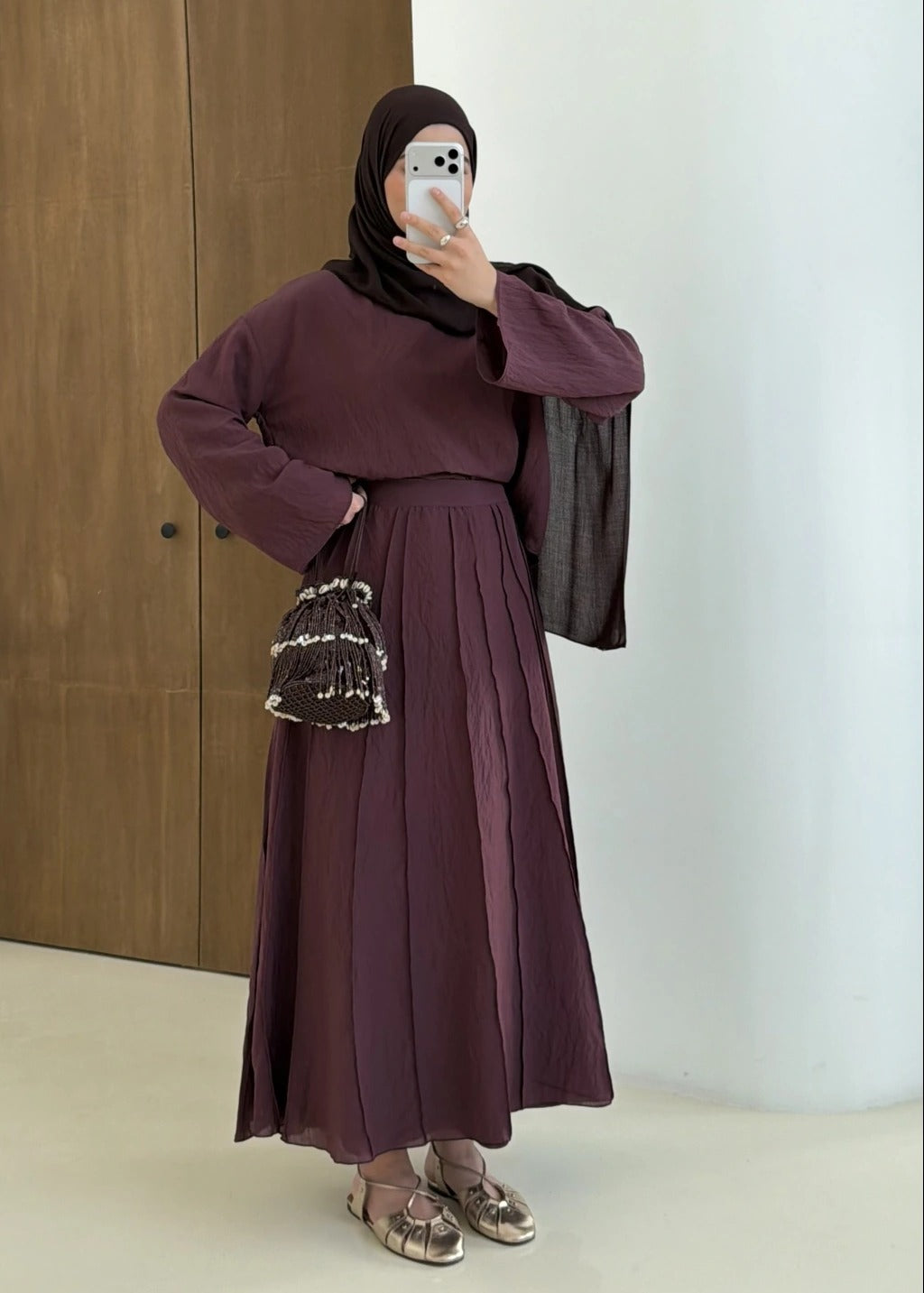 Reverse Stitch Skirt Set - Damson