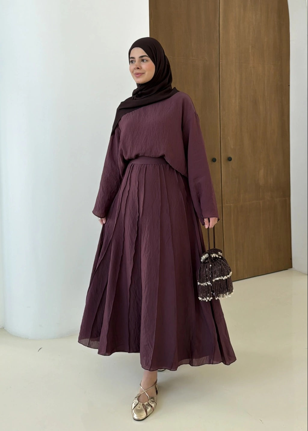 Reverse Stitch Skirt Set - Damson