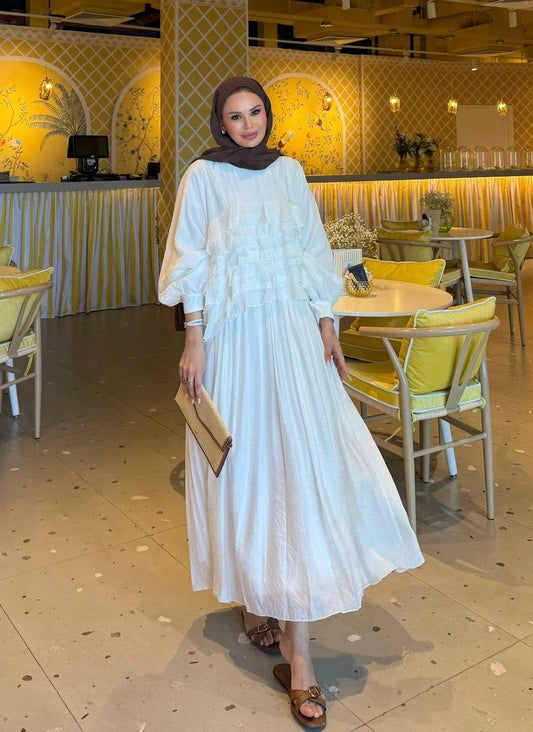 Tiered Ruffle Blouse & Pleated Maxi Skirt Co-ord Set - Ecrou