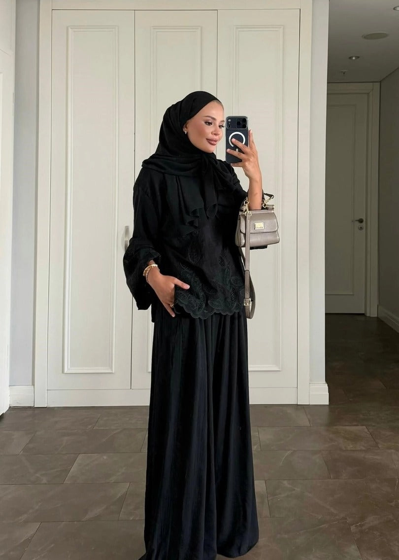 Dolly Black Modest Pant Set - Elegant Two Piece Tunic Outfit